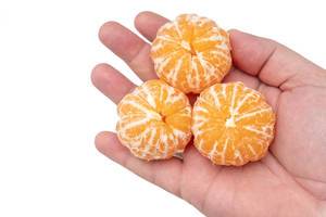 Mandarines in the hand above white background (Flip 2019)