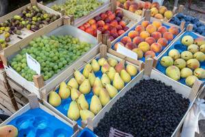 Market place with Fresh Fruits in the baskets