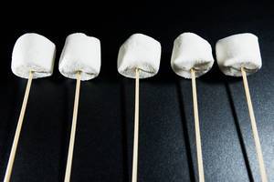 Marshmallows on sticks in a row