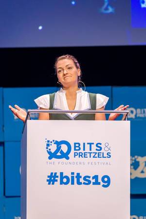 Member of the Bavarian Parliament Judith Gerlach on stage at Founders fair bits19 in Germany, to talk about innovative leadership of women