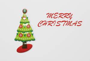 Merry Christmas - Schriftzug mit einem Weihnachtsbaum auf weißem Hintergrund