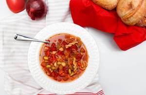 Minestrone Soup on a white bowl