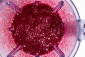 Mixed Blueberries and Raspberries in the juice mixer