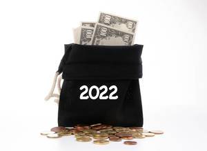 Money bag with 2022 text on white background