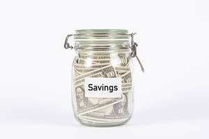 Money jar with Savings label