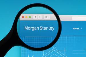 Morgan Stanley logo under magnifying glass