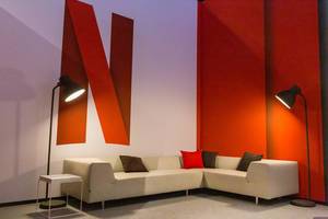 Netflix sitting area with puristic furniture, at Gamescom in Cologne