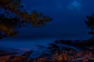Night photo of the rocks on island Losinj, Croatia