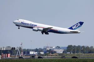 Nippon Cargo Airlines B747 taking off from Amsterdam Airport
