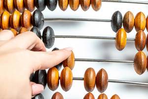 Old wooden Russian abacus closeup