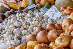 Onion and garlic on marketplace