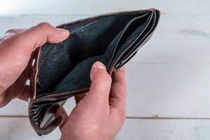 Open empty wallet in the hands of a man. The concept of financial problems (Flip 2019)