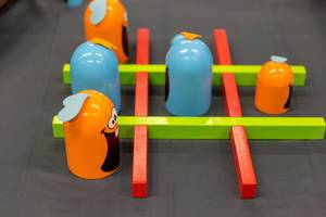 Orange and blue playing pieces