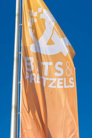 Orange flag of the Bits & Pretzels startup event in Munich, Germany