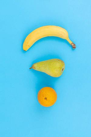 Orange Pear and Banana on the blue background as wifi internet sign