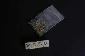 Pack of marijuana with weed text