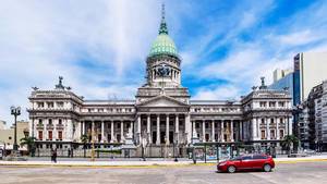 Palace of Argentine National Congress with Blue Cloudy Sky in Buenos Aires, Argentina