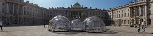 Panorama of Pollution Pods by Michael Pinsky at Somerset House