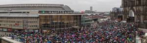 Panorama photo of the Fridays For Future demonstration in front of the cathedral of Cologne