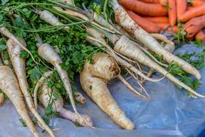 Parsley and carrots on marketplace
