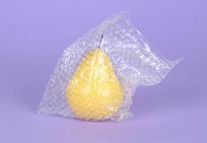 Pear packed in bubble wrap