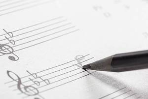 Pencil drawn notes on music manuscript