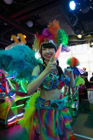 Performer with a red star at the Robot Restaurant in Shinjuku, Tokyo