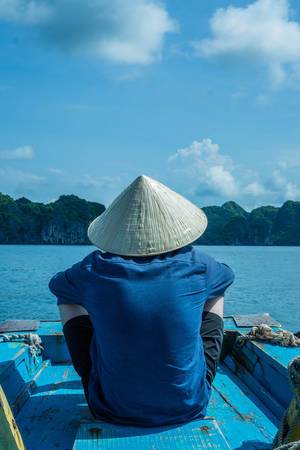 Person watching the Ha Long Bay Scenery from a Boat in Vietnam