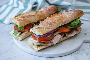 Pesto Club Sandwich with Turkey and Vegetables