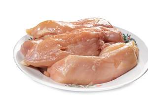 Pieces of raw Chicken on White Background