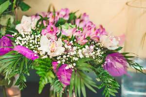 Pink Orchid and Freesia Bouquet