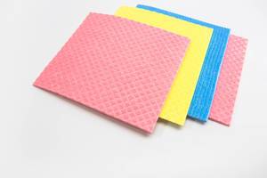 Pink, yellow, and blue, kitchen cleaning cloths (Flip 2019)