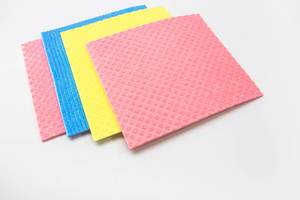 Pink, yellow, and blue, kitchen cleaning cloths