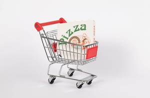 Pizza box in shopping cart