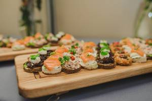 Plate Of Salmon, Pork, Bread Canapes (Flip 2019)