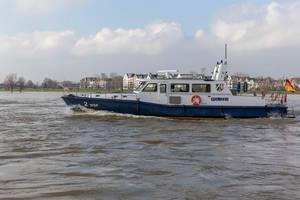 Police boat on the Rhine in Dusseldorf