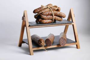 Pork salami and sausages on display