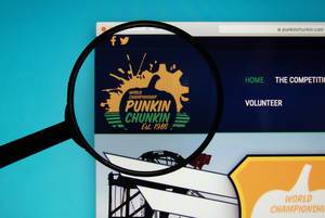 Punkin Chunkin logo on a computer screen with a magnifying glass