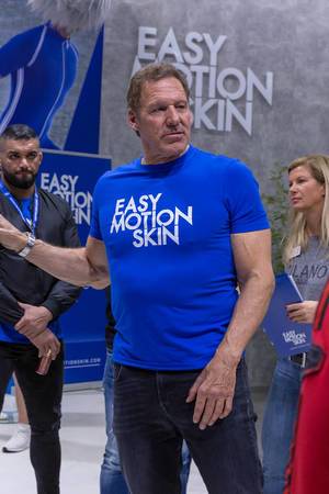 Ralf Moeller German actor and bodybuilder promotes Easy Motion Skin, a high-tech way of training through wireless