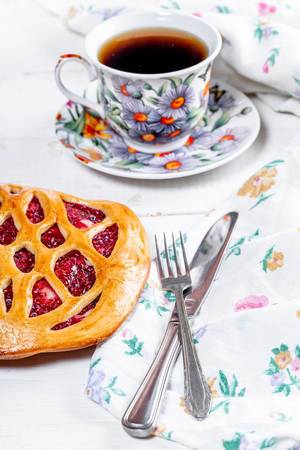 Raspberry pie with a Cup of tea and Cutlery (Flip 2019)