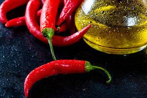 Red chili pepper with olive oil