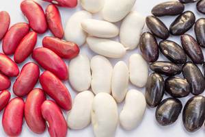 Red, white and black beans closeup