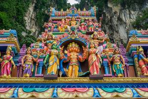Religious Hindu Statues at Entrance Gate to Batu Caves in Kuala Lumpur