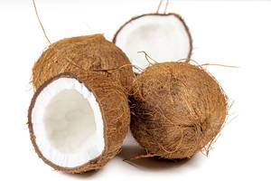 Ripe fresh coconuts on a white background (Flip 2020)
