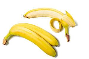 Ripe whole bananas and peeled on white background (Flip 2019)