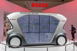 Road map on the window area of Bosch IoT driverless Shuttle for autonomous driving