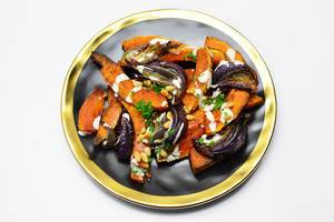 Roasted pumpkin with red onion
