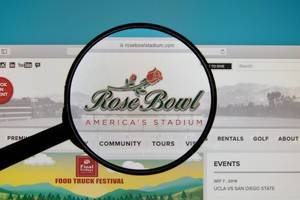 Rose Bowl Stadium logo on a computer screen with a magnifying glass