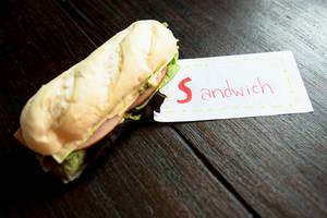 SANDWICH lable beside a sandwich