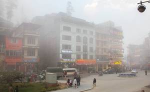 Sapa city on a foggy day